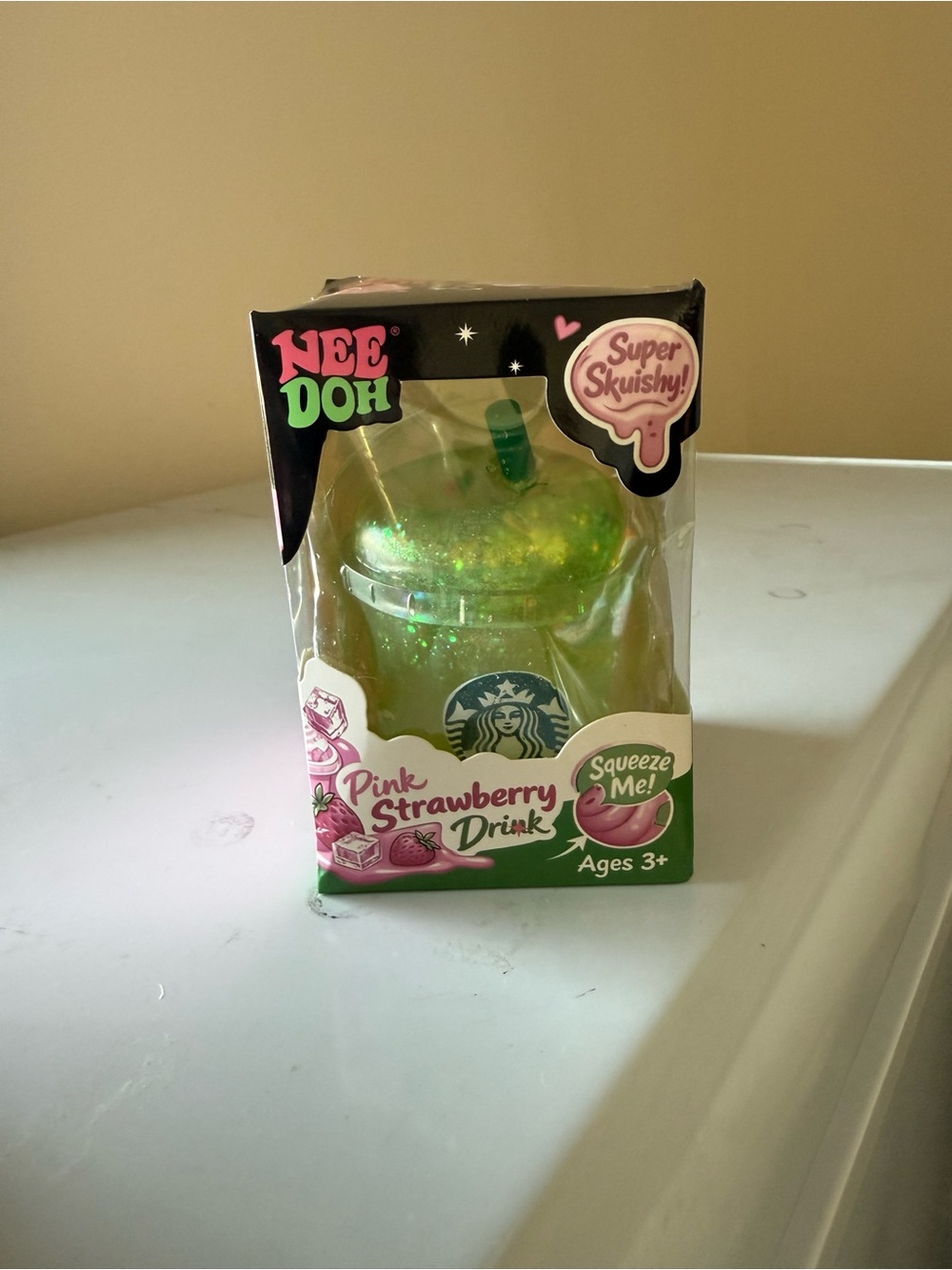 Nee Doh Pink Strawberry Drink Squishy Toy with Starbucks Logo